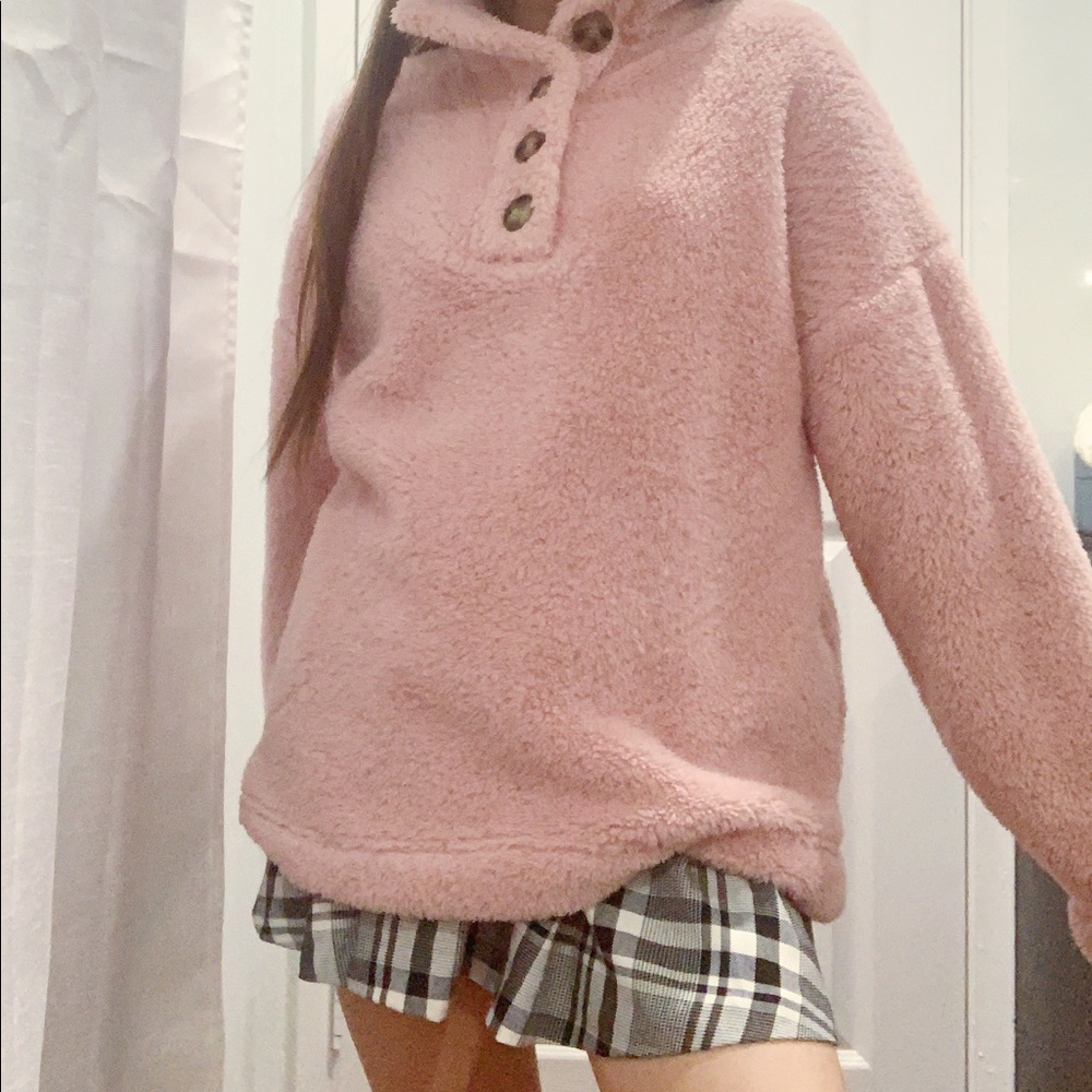 PINK FLUFFY FUR HALF ZIP HOODIE ⭐️